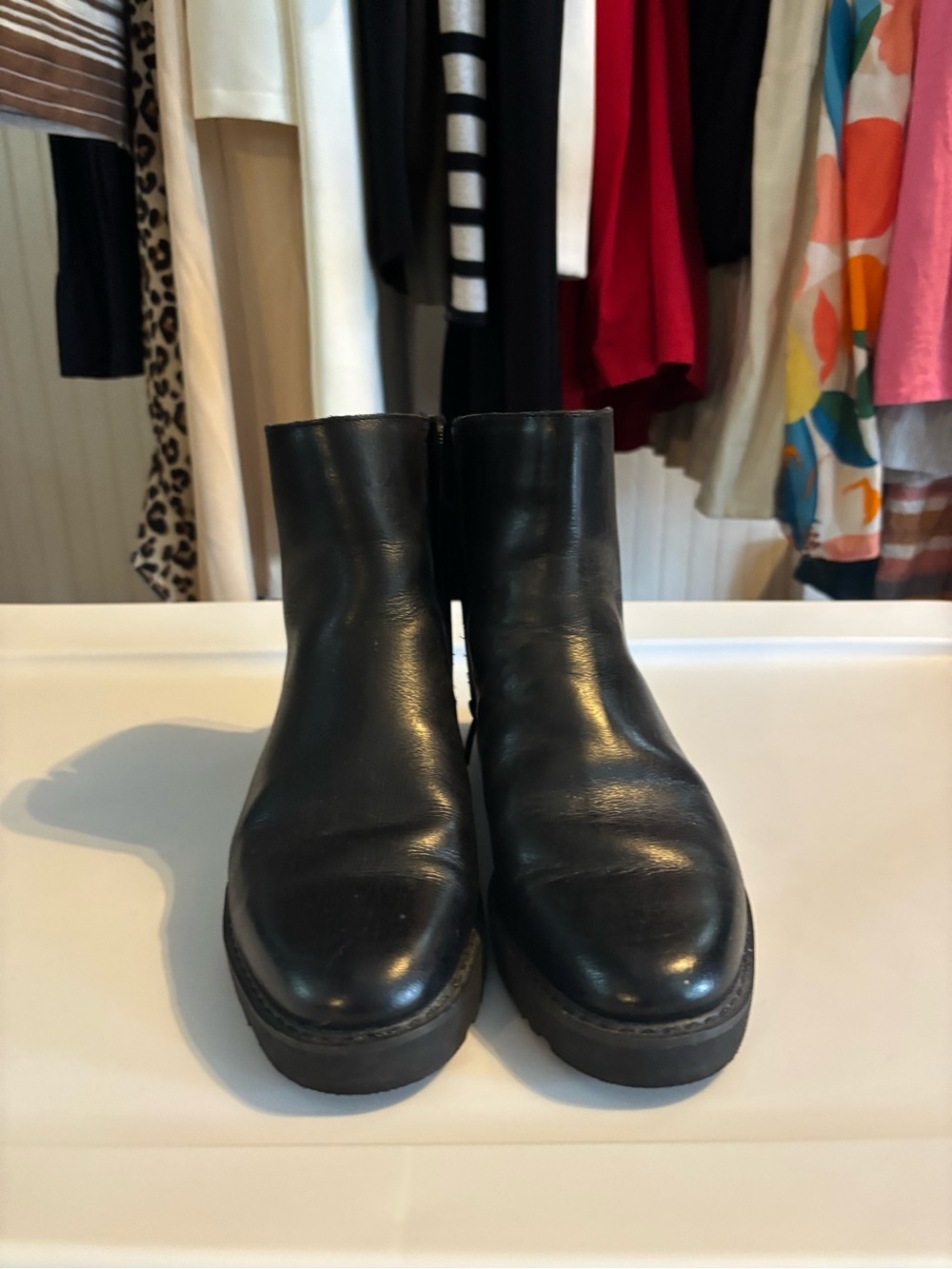 Franco Sarto Black Leather Platform Ankle Boots